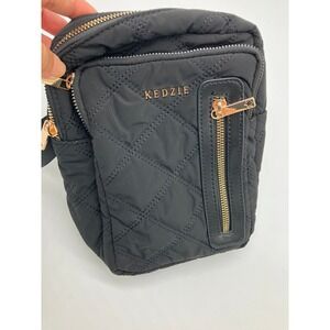 Kedzie Convertible Crossbody Backpack Bag Black Quilted Nylon Gold Hardware